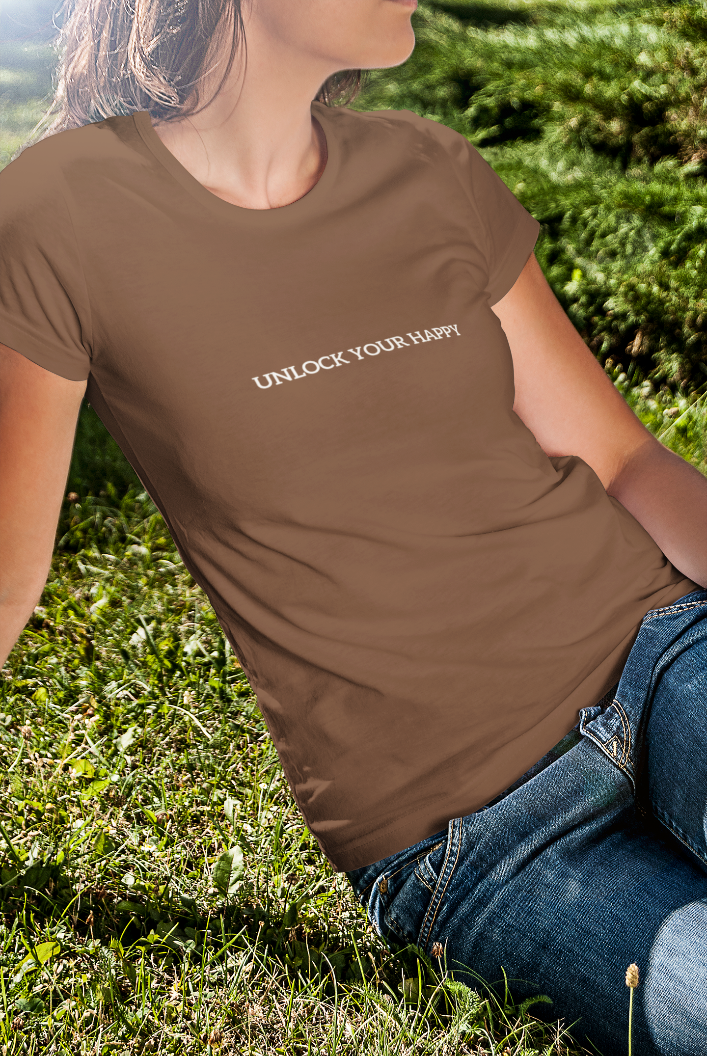 "Unlock Your Happy." Earth toned tees.