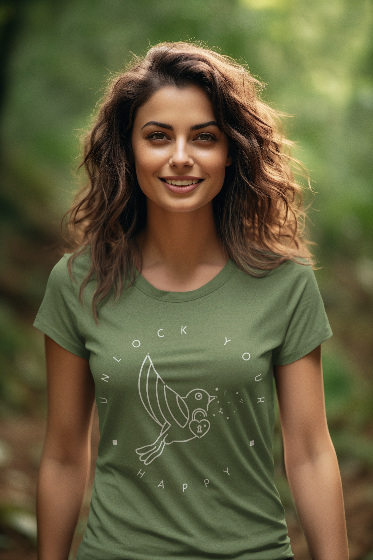 Unlock your happy with a joyful robin singing on this T-shirt.